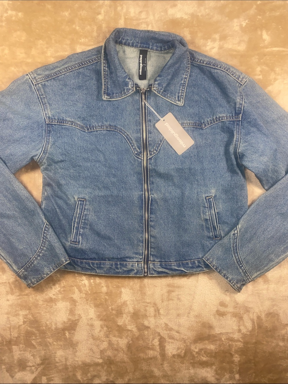Missguided Light Blue Zip-Front Denim Jacket